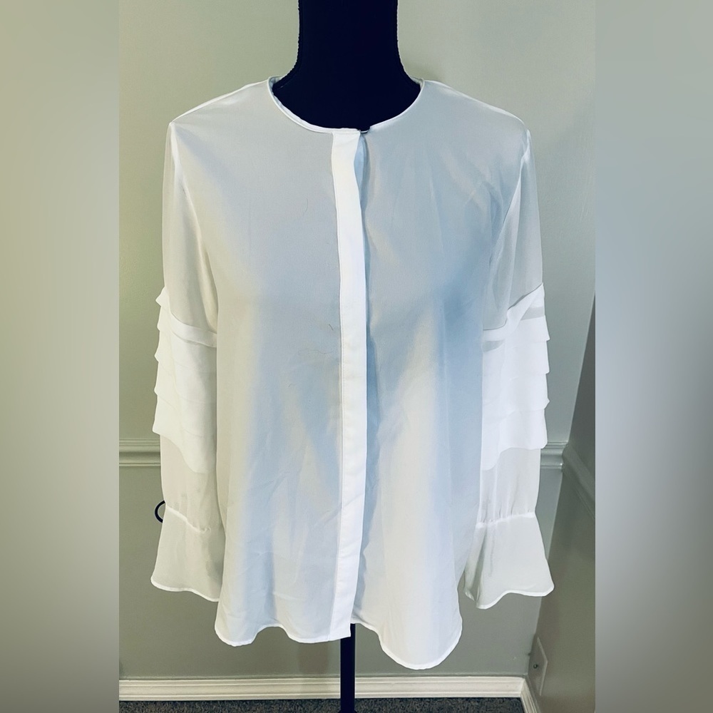 Zara Basic Sheer White Button Down Detail Sleeves… - image 4